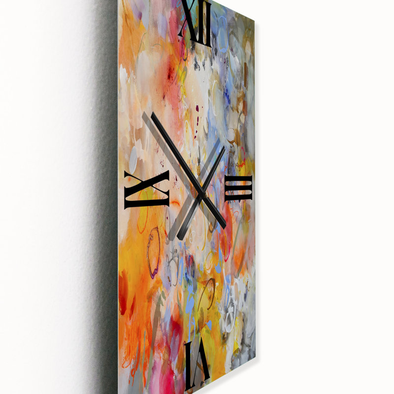 Bleu et jaune tourbillons de couleur - grande horloge murale moderne, Petit