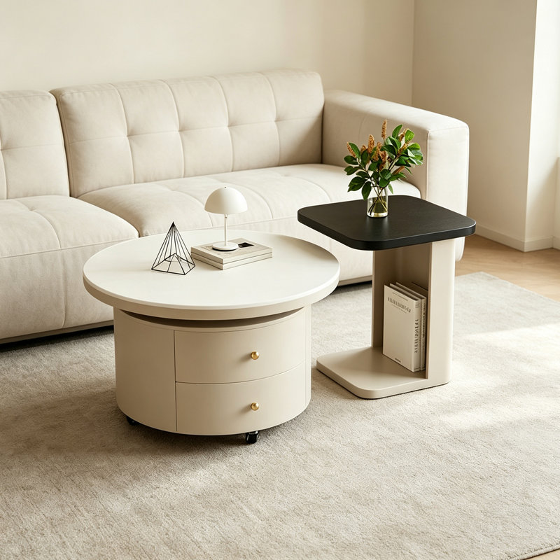 Roulettes mobiles de table basse de salon, 17.71" H x 19.68" W x 19.68" D