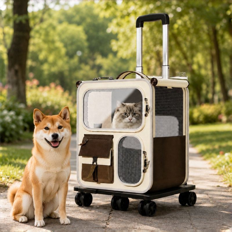 Sac à dos de transport pour animaux à grande capacité pour chats et petits chiens, Beige/Brown