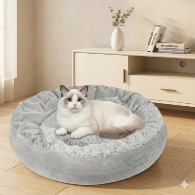 Small Dog Bed and Cat Bed Featuring Hooded Blanket, Cozy Cuddler Luxury Puppy Pet Bed, Donut-Style Round Calming Bed Designed to Reduce Anxiety, Functions as Dog Burrow Cave Bed, Includes Anti-Slip Bottom and Machine Washable Feature, Size: 23 Inches