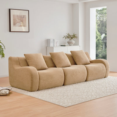 Canapé désossé, tissu 3 pièces en peluche de haute qualité, conception antidérapante, accoudoirs courbés sans assemblage, conception épurée, éponge haute densité 32D pour le salon, le coin lecture, le chameau