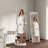 360° Rotating Solid Wood Floor Mirror with Storage Hooks, Space-Saving Full Length Mirror for Bedroom Cloakroom - White-381102406