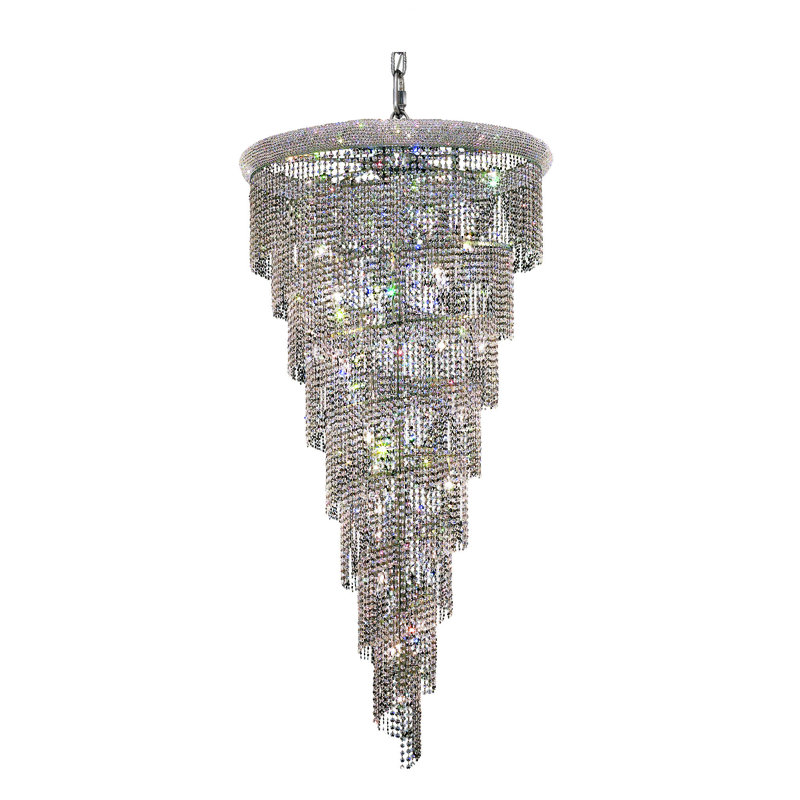 Lustre spectaculaire à niveaux 26 avec accents en cristal Sterns, Chrome