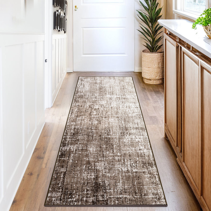 Abstract Machine Printed Area Rug, Beige, Runner 60 x 230 cm