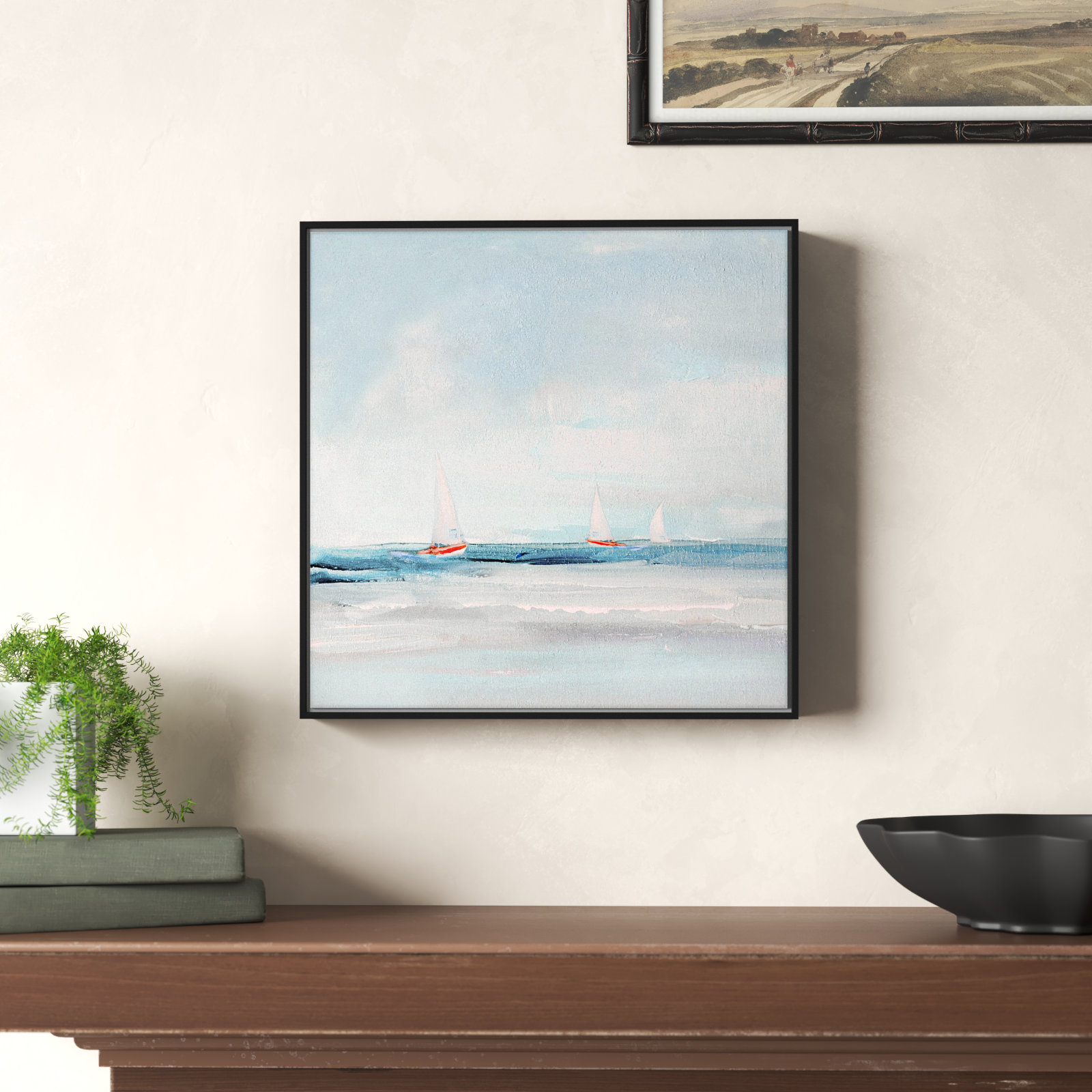 Charter "Caribbean Sail" Painting by Sally Swatland, Black, 13.5" H x 13.5" W x 2" D