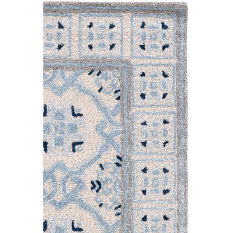 Cruz Hand Tufted Wool/Viscose Oriental Rug in Ivory Blue, Runner 2'3" x 15'