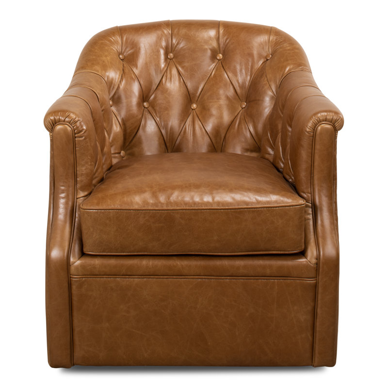 Coolidge Swivel Club Chair, Cuba Brown Genuine Leather