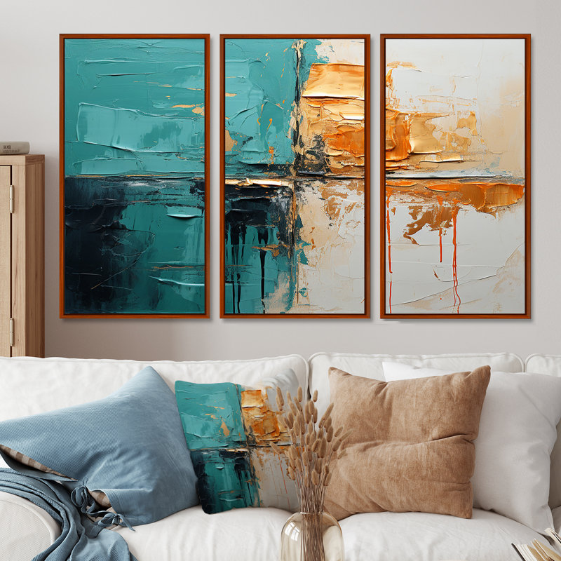 Towerside - Ensemble d'art mural abstrait, H 40 po x l 60 po x P 1 po, Cadre flottant brun