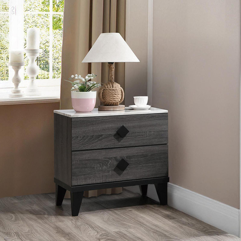 Table de chevet en chêne gris foncé (accents rustiques), Gris foncé