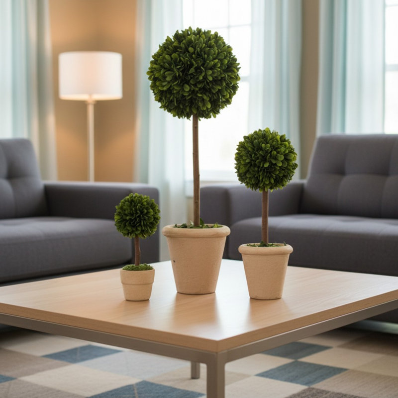 Topiaire de buis conservée à la main avec pot terre cuite Leafhaven (hauteur de 16 po / 12 po / 6 po, ensemble de 3)