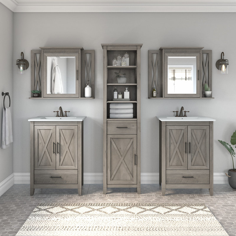Ensemble de meuble-lavabo double 24 "avec miroir Edion, Gris