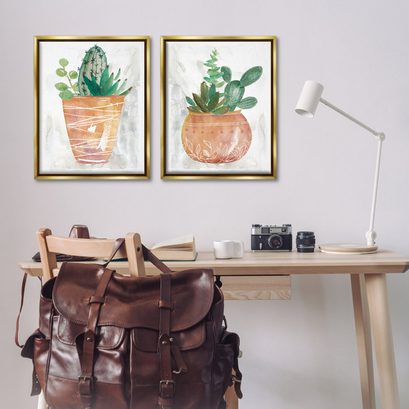  Boho Cacti & Succulents, ensemble de 2 toiles flottantes encadrées par Carol Robinson, H 31 po x l 25 po