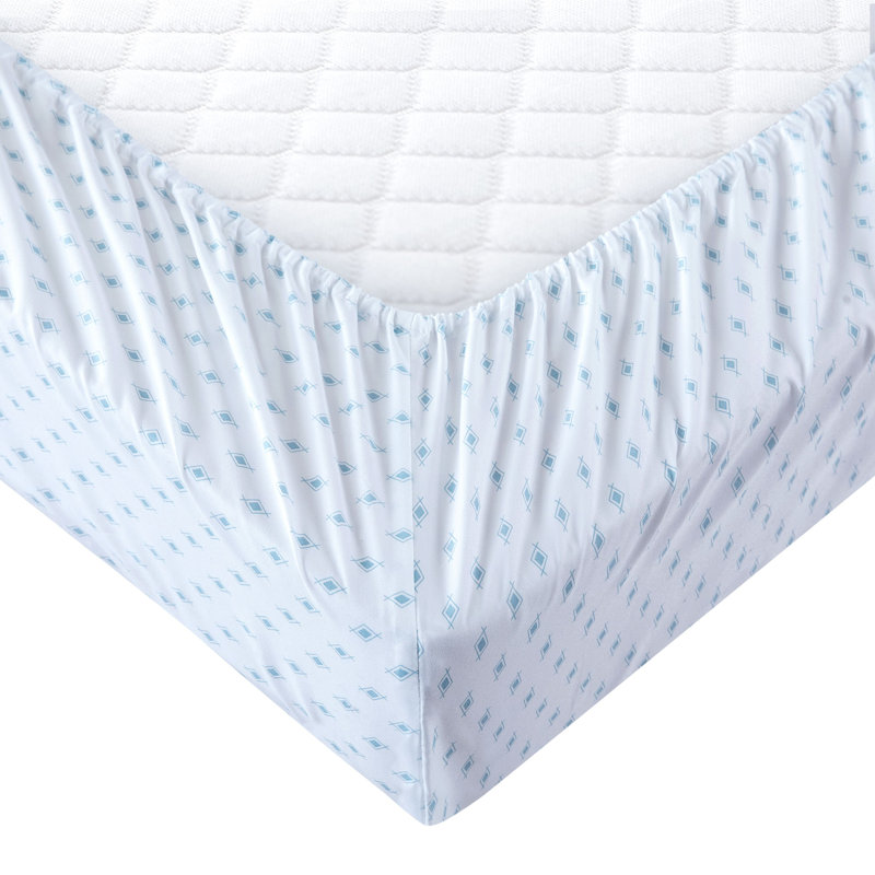 Queen Size Blue Geo Tiles Wrinkle-Resistant 4-Piece Sheet Set