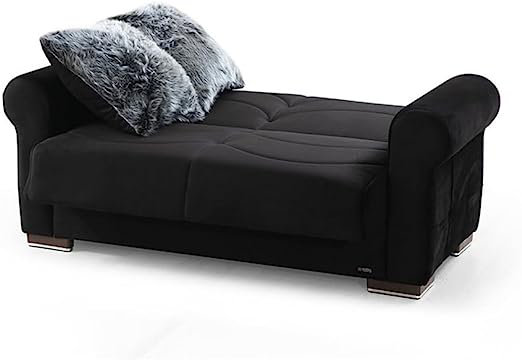 Causeuse-lit convertible en tissu Iliyka, Mélange de polyester noir
