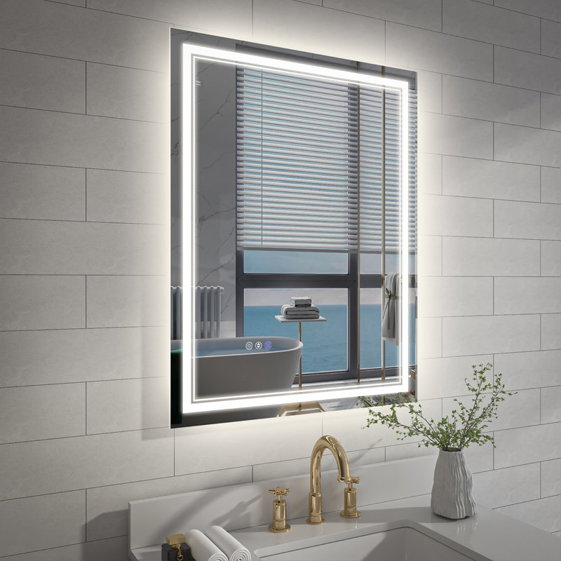 Miroir de salle de bain à DEL à intensité variable avec fonction de désembuage, 28 po x 36 po, Rectangle