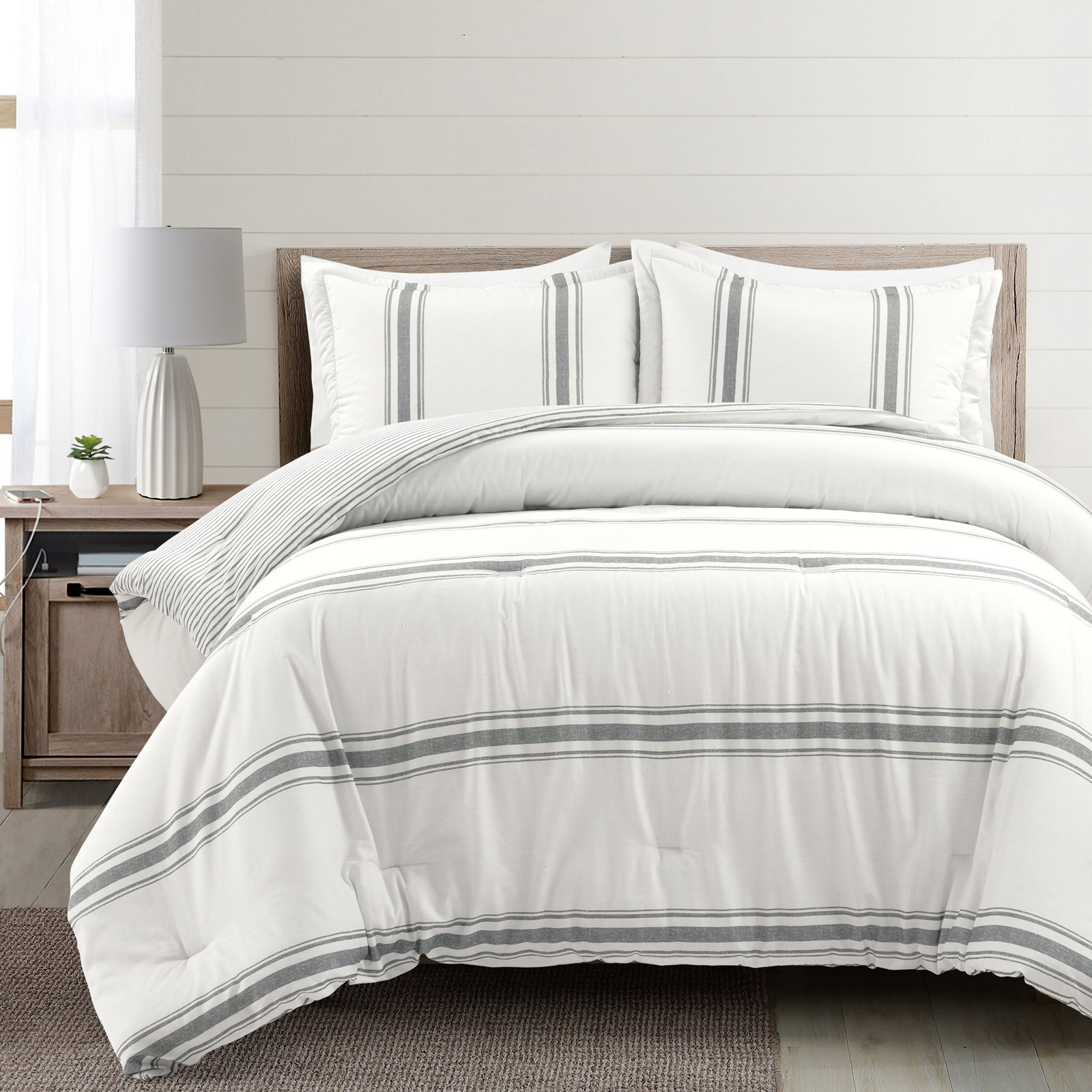 Cotton Duvet Cover Set, Queen Duvet Cover + Standard 2 Shams, Dark Gray
