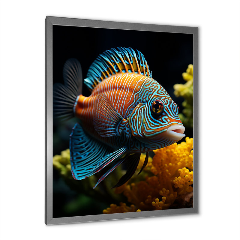 " Corals Butterflyfish Aquamarine Adventure ", Silver Single Picture Framed, 32" H x 24" W x 1" D