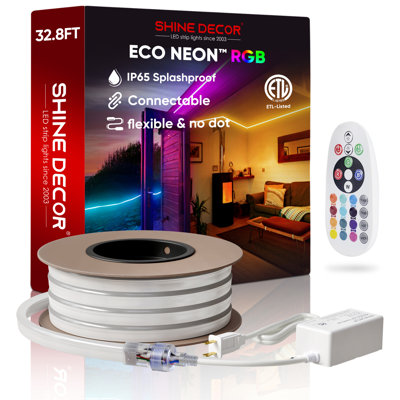 Shine Decor 120V Waterproof LED RGB Neon Rope Lights with Remote