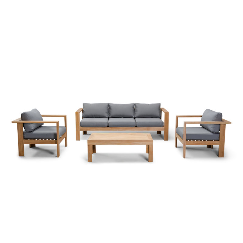 Ando 4 Piece Teak Sofa Seating Group with Sunbrella Cushions, Canvas Charcoal Sunbrella® Canvas