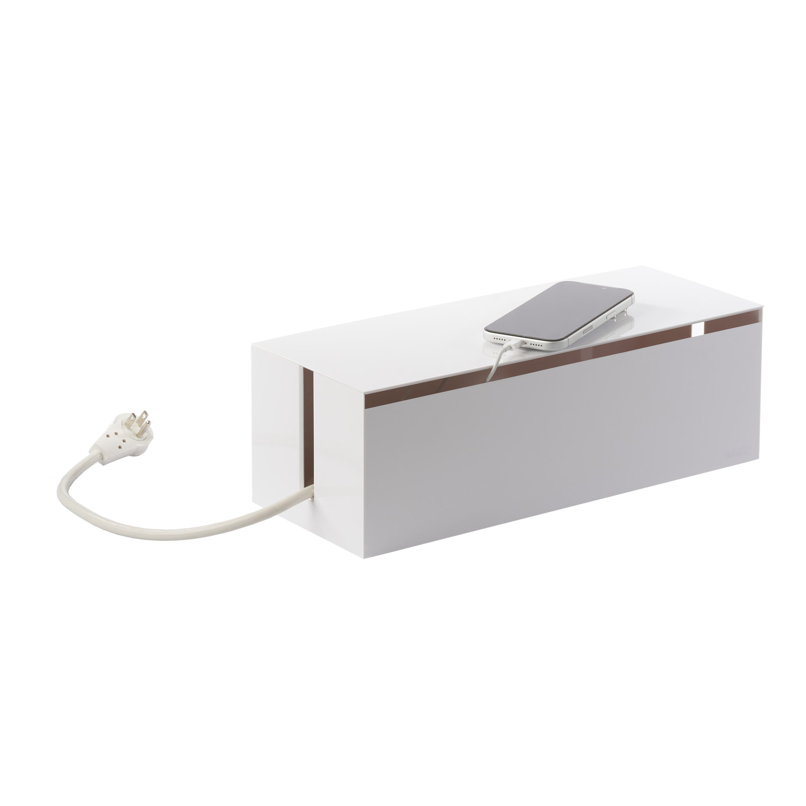 Yamazaki Home Cable Management Box – Cord Organizer Box with Lid, Minimalist Cable Storage for Office, ABS Plastic, White