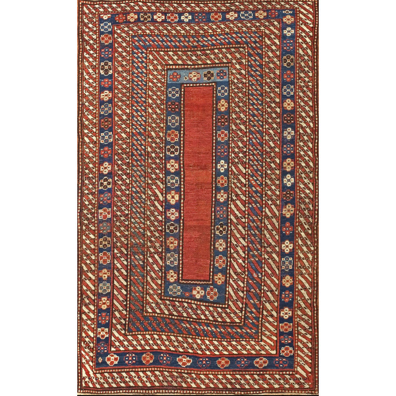 Rustic Antique Late 19th Century Geometric Caucasian Tribal Design Rug