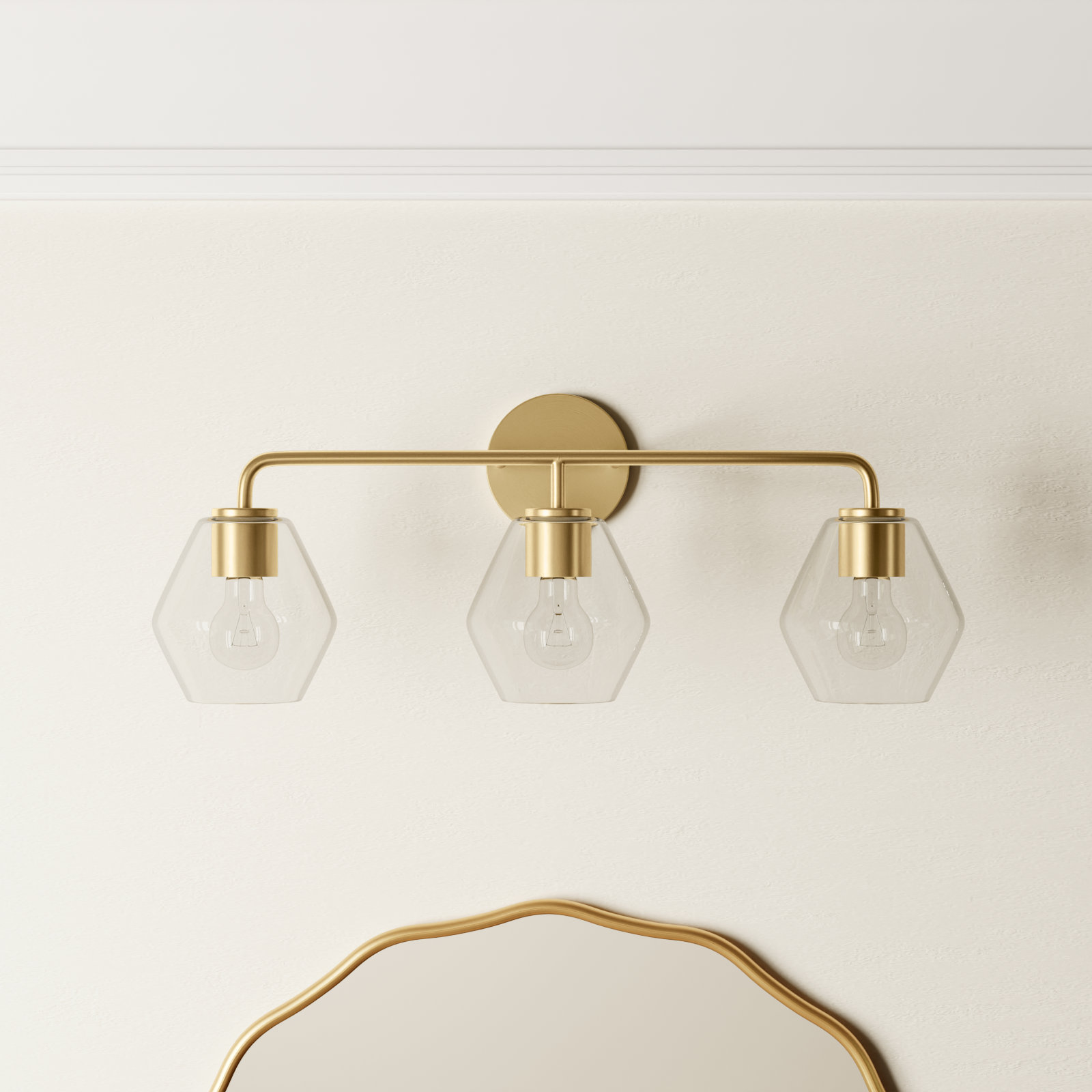 Rooks 3 - Light Dimmable Vanity Light, Satin Brass, Clear