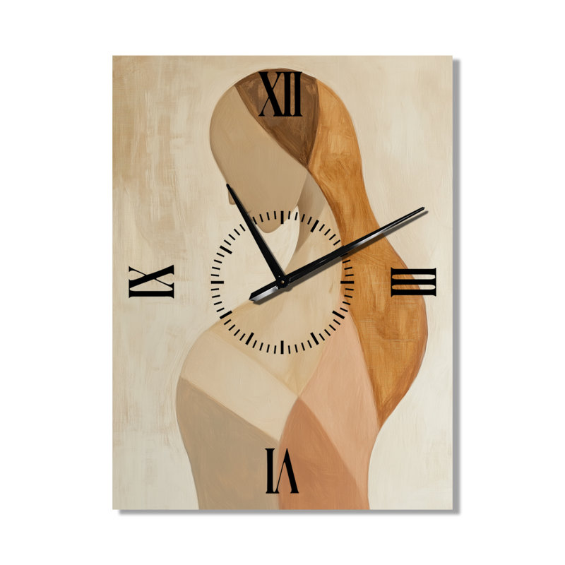 Horloge murale décorative beige Japandi Curves of the Quiet Figure II, H 32 po x l 24 po - Rectangle