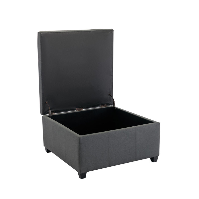 Repose-pieds carré capitonné avec rangement de 35 po Jamil, Mélange de polyester gris foncé
