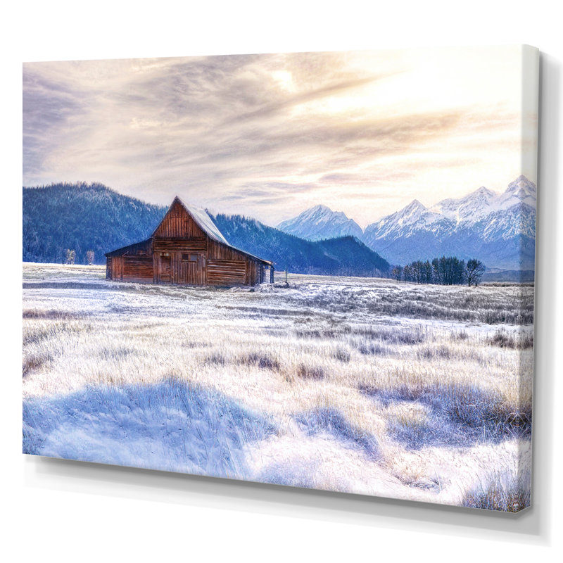 Art sur toile chalet chalet dans les montagnes d'hiver, H 32 po x l 16 po x P 1 po, Toile tendue