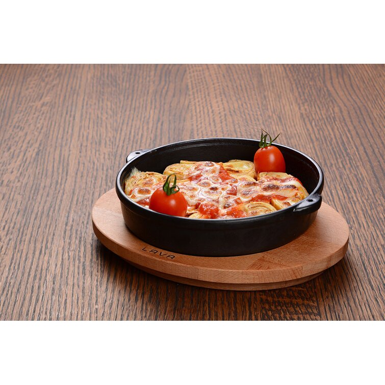 Lava Enameled Cast Iron Skillet 10 inch-Wok with Beechwood Service Platter, Size: W: 7.87 Large: 7.87 H: 1, Black