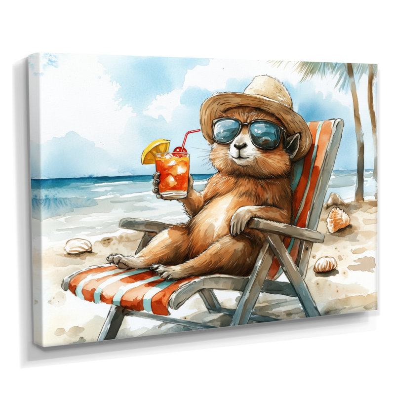 Saxton - Coastal Animal Wall Art, Black Single Picture Framed Canvas, 12" H x 20" W x 1" D