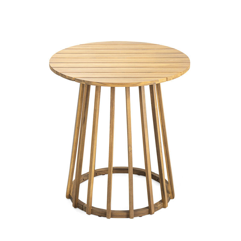 Table de salle à manger d'extérieur ronde en bois, finition, hauteur de 29,16 po, panneaux de lattes, table de finition avec cadre, profondeur de 27,07 po, conception facile à assembler