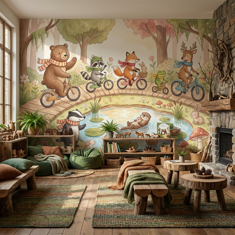 Papier peint nature fantaisiste, animaux fantaisistes, 160"x108", Peler et coller