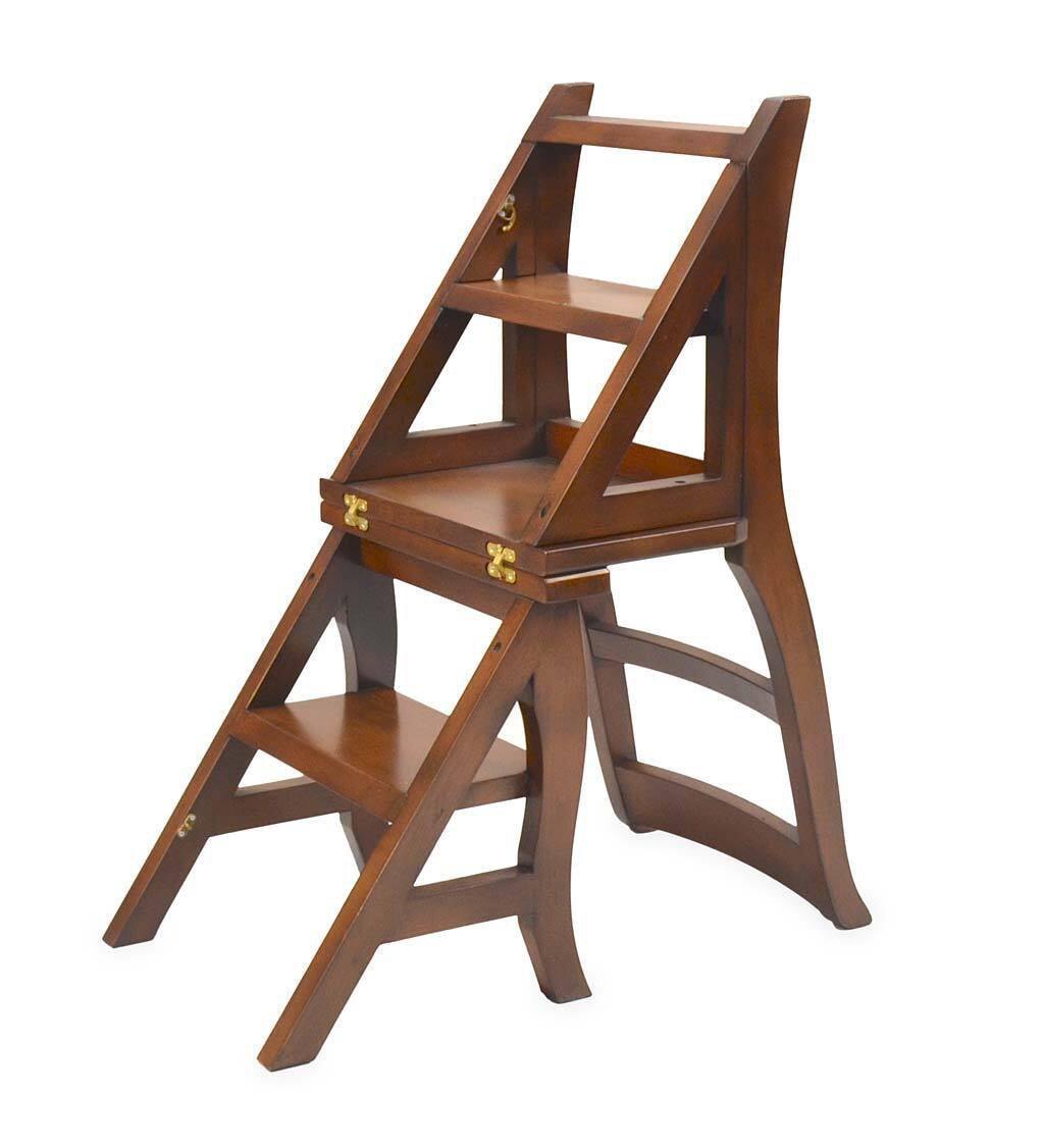 Plow & Hearth 3 - Step Wood Folding Small Step Ladder | Wayfair