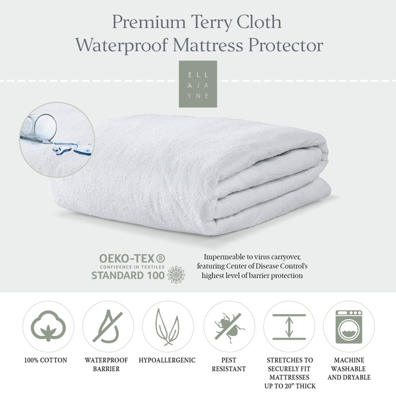 Terry Cloth Waterproof 3-Piece Bundle: Terry Cloth Waterproof Mattress Pad Twin, Terry Cloth Waterproof Pillow Protector Standard 2-Pack