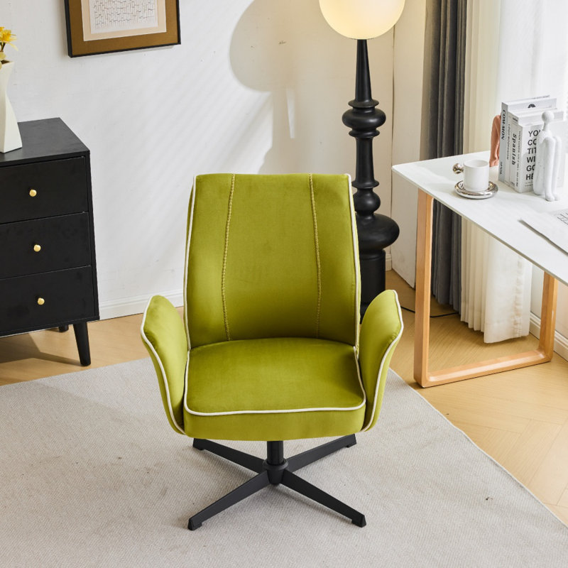 28.5“ W Velvet Dovetail Swivel Office Chair, Green