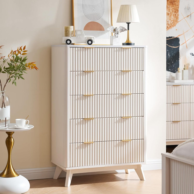 Commode 5 tiroirs Siyuan, Blanc