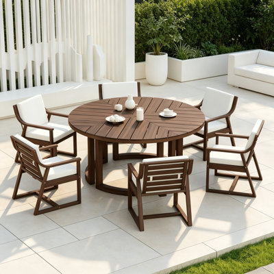 Ensemble de salle à manger 7 pièces pour 6 personnes avec trou de parasol 1,96 po, ensemble de table et chaises d'extérieur en bois avec coussins amovibles pour le jardin, la cour et la piscine