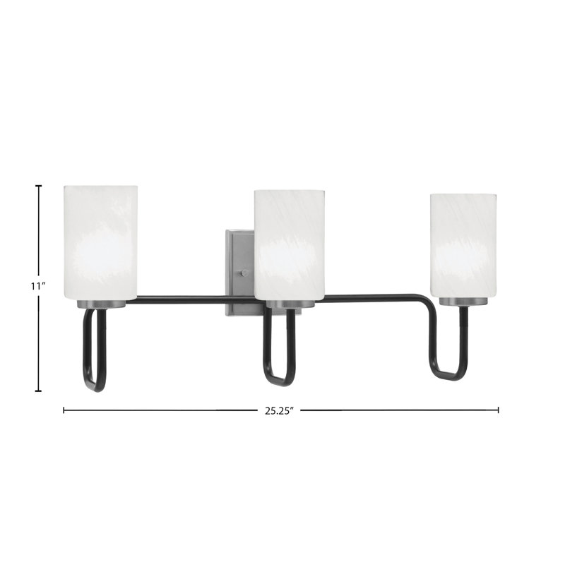 Barre d'éclairage de salle de bain 3 lumières Amarmula, noir mat et finition graphite, verre marbré blanc 4 po, Noir / nickel