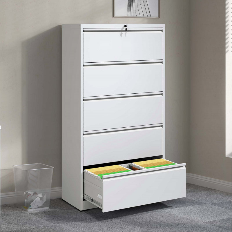 Office Storage Cabinet, Metal File Cabinet With 5 Drawers, Lockable Filing Cabinet For Home Office, Lateral Filing Cabinet For Storage