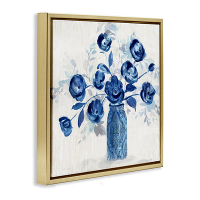 "Blue Roses Ornate Jar", art mural encadré par Sally Swatland