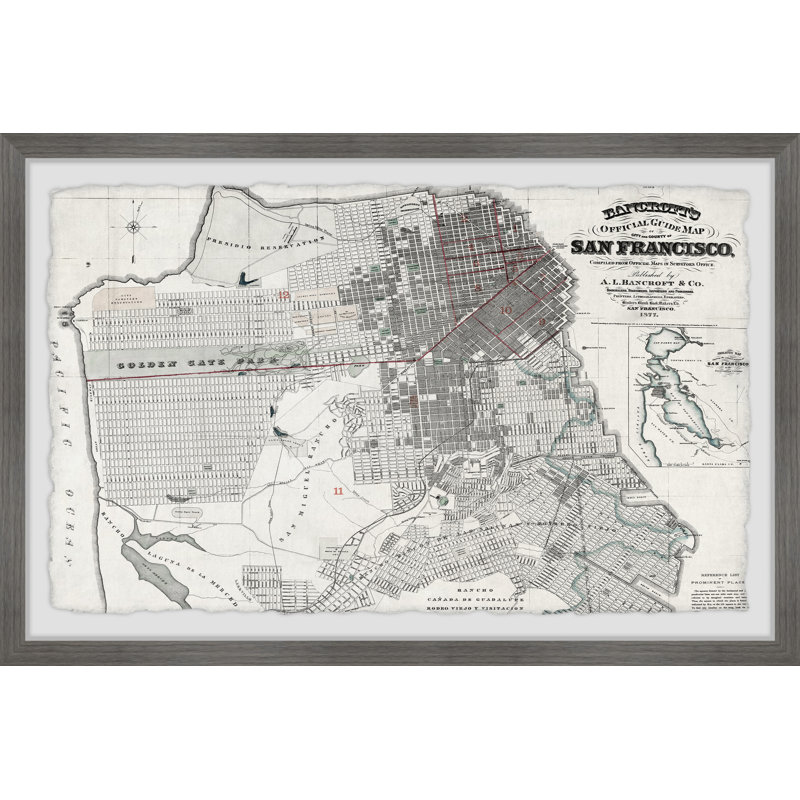 Carte rétro de San Francisco II, impression encadrée sur papier, H 16 po x l 24 po x 1,5 po