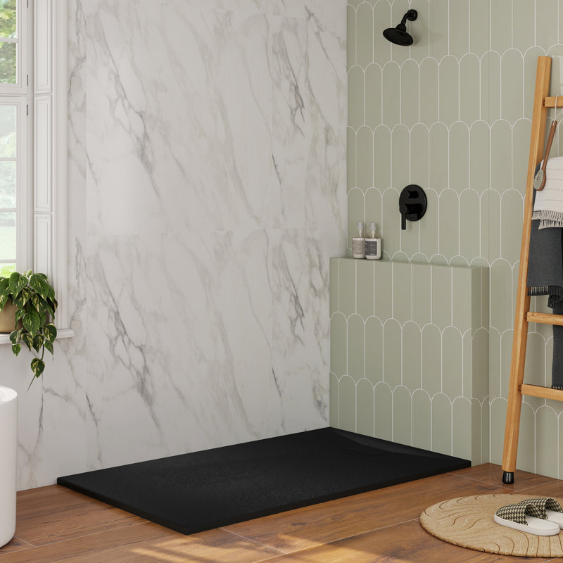 48/60"W x 32/36"D Multiple Sizes Rectangle Low-profile Shower Base, Non-Slip, Reversible Drain, Black