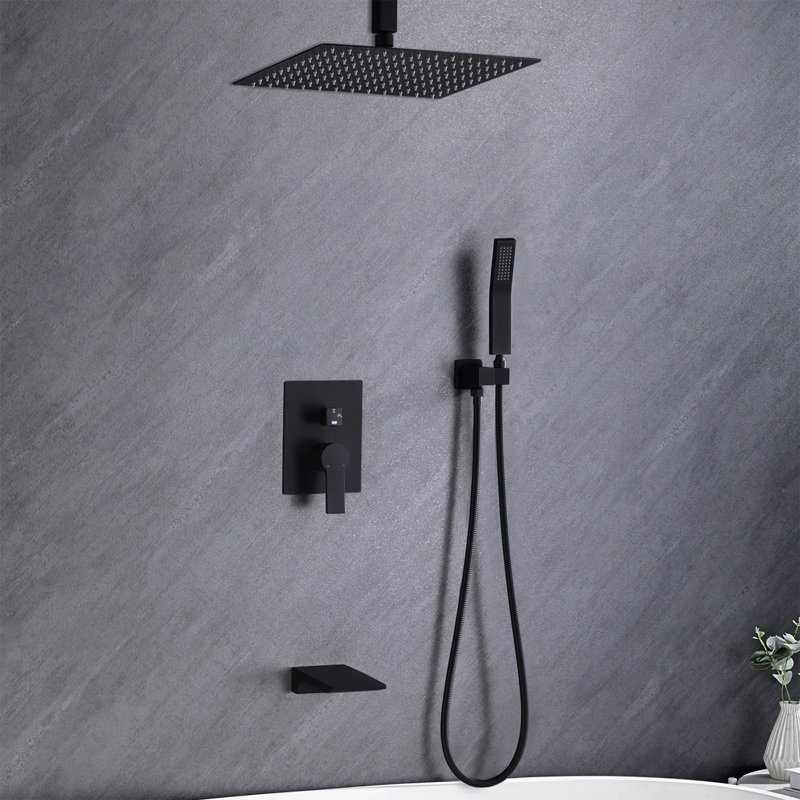Système de douche complet avec valve brute, Noir mat