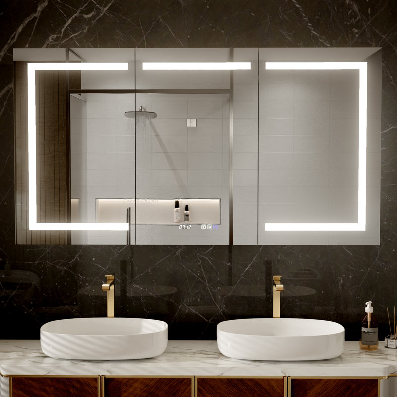 Miroir tactile intelligent en aluminium anti-buée, armoire de rangement élégante pour les maisons modernes