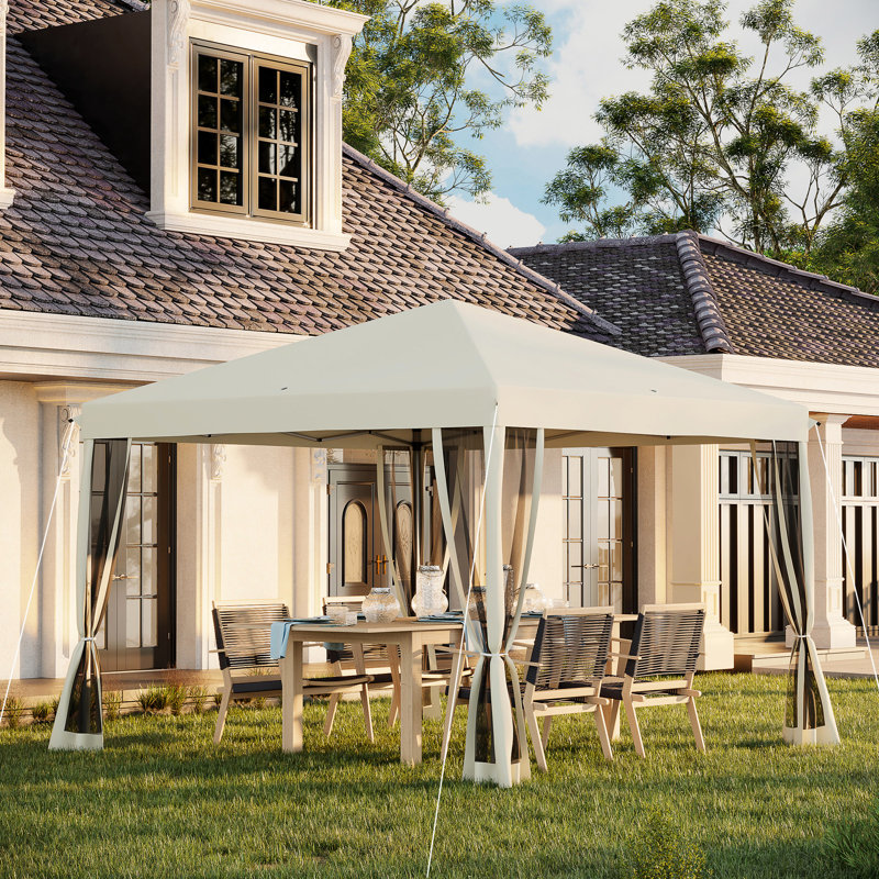 10' X Pop Up Canopy Tent By . Beige. For Outdoor Living Spaces In Garden & Patio. Adjustable Height. Netting. 100 Sq Ft Shade Area. Accommodates 10 Persons. Easy Assembly Transport Instant Gazebo