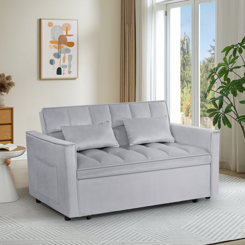 Collinward 53" W Murphy Sofa Bed Loveseat with Adjustable Tufted Back and USB Outlet, Light Gray Velvet 2