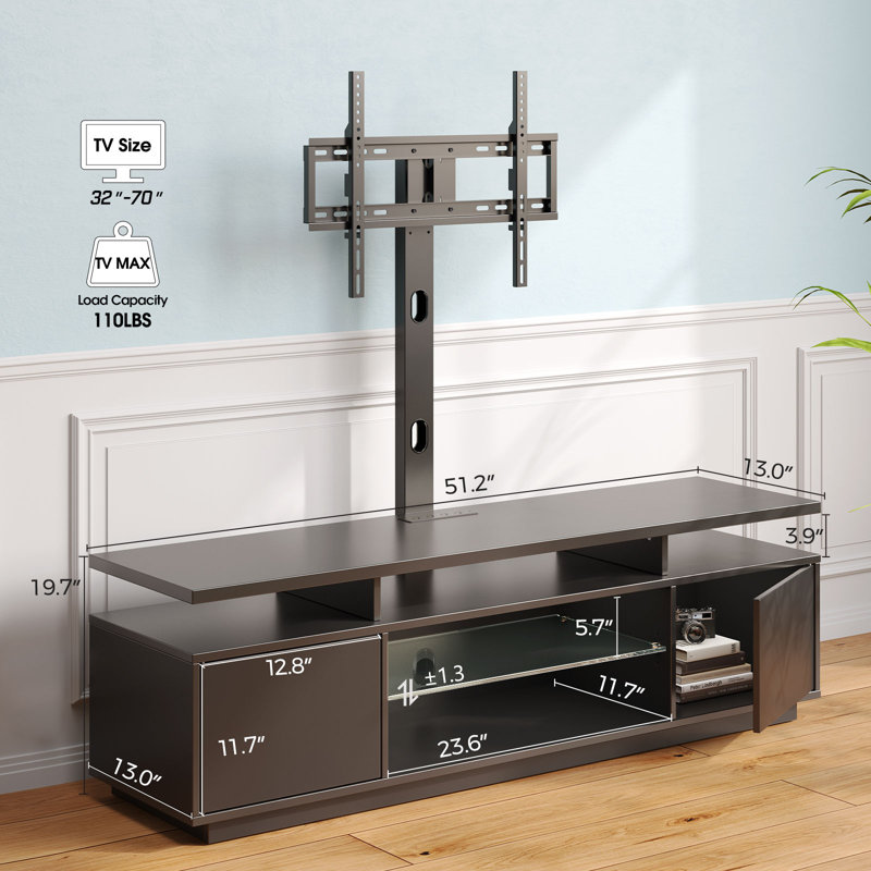 Kappenne Adjustable TV Stand for TVs up to 70" with 2 Storage Cabinets and RGB LED Lights, Black, 51.2"