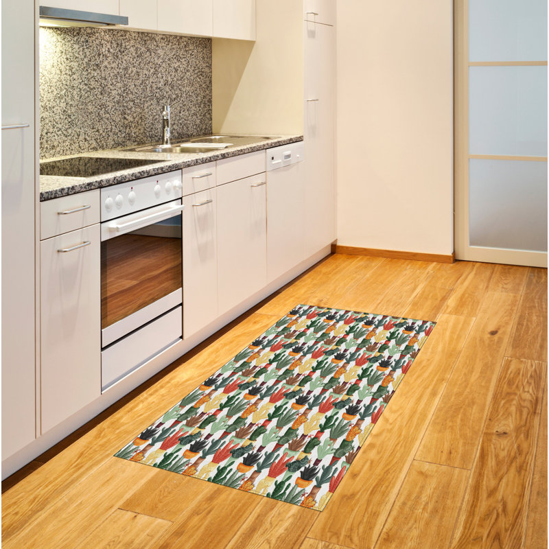 Tapis décoratif à fibres longues haute densité en polyester et coton à motif cactus, Rectangle 2 pi 7 po x 5 pi