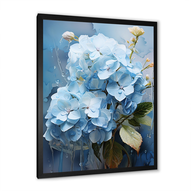 Hortensia bleue subtile sérénade - impression, Cadre photo noir, H 20 po x l 12 po x P 1 po